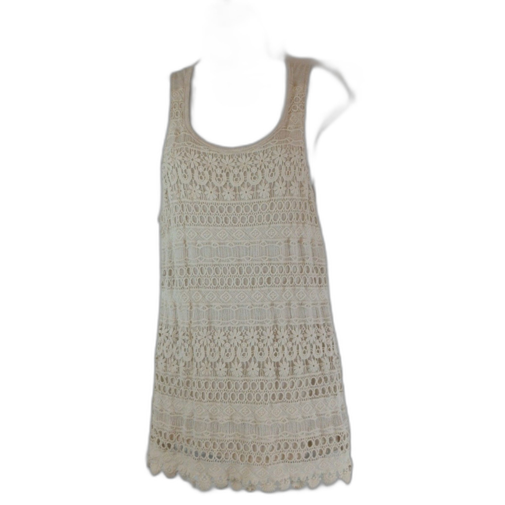 Knox Rose top beige oatmeal tank‎ lined crochet overlay sz L casual beach summer